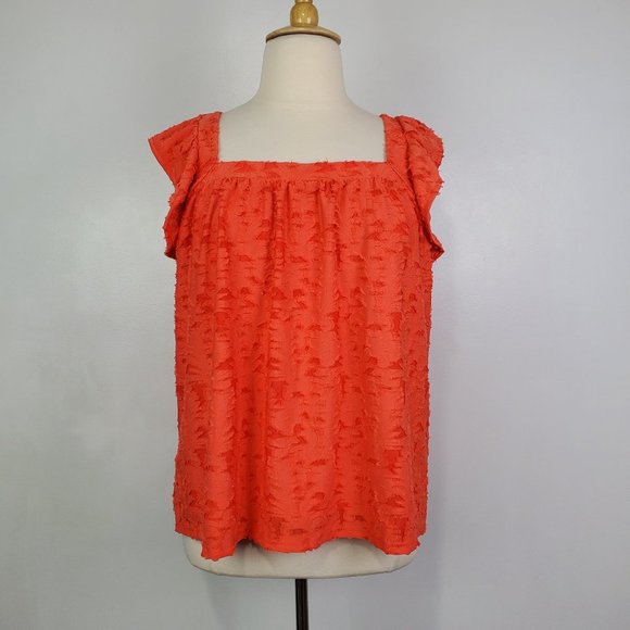 LC Lauren Conrad Orange Ruffle Sleeve Strappy V-Back Textured Top NEW NWT 1X - Picture 1 of 13